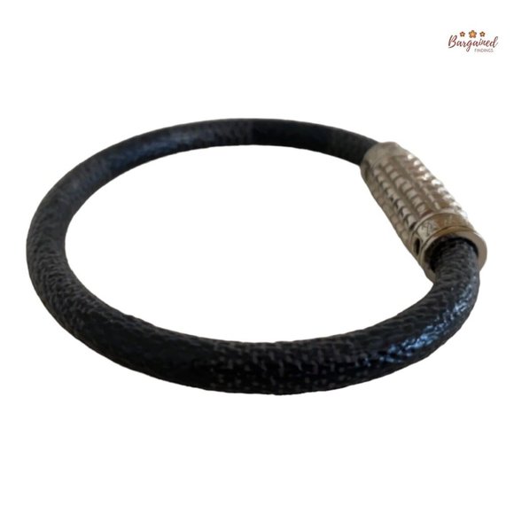Authentic Louis Vuitton Black Damier Graphite Canvas Digit Silver Tone Bracelet - Picture 6 of 10